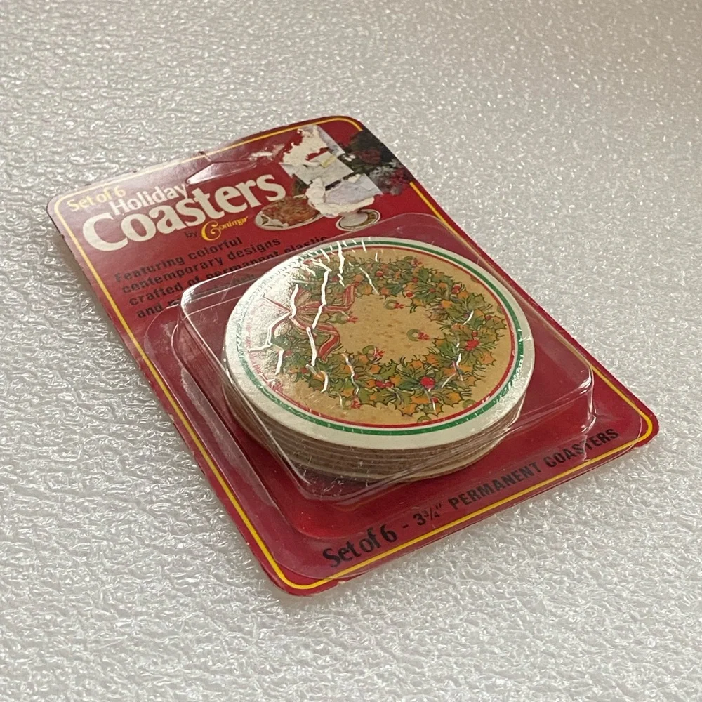Conimar Set of 6 New HOLIDAY COASTERS Christmas Wreath - Vintage Decor